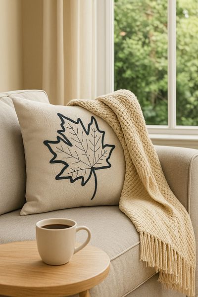Rivaİstanbul Leaf Patterned Straw Look Woven Punch Throw Pillow Cover