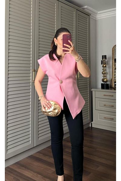 FEMİNEER.com Pudra Pink Asymmetric Lined Stylish Vest
