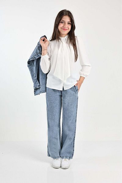 Asortix 3-Piece Jeans Set for Girl - Pants, Blouse and Chiffon Shirts