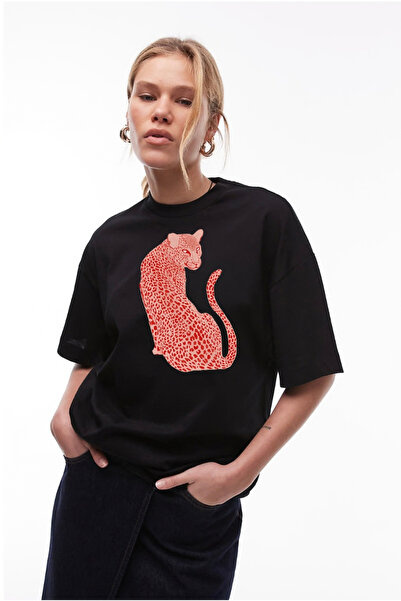 The Champ Clothing Чорна жіноча футболка з леопардовим принтом