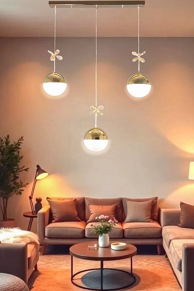 Fer Avize Berfin Modern Design Metal Cafe - Kitchen - Living Room - Gold Color 3 Row Led Chandelier
