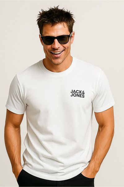 Jack & Jones Ανδρικό μπλουζάκι με στρογγυλή λαιμόκοψη λευκό 12151955_JJECORP LOGO TEE SS O-NECK