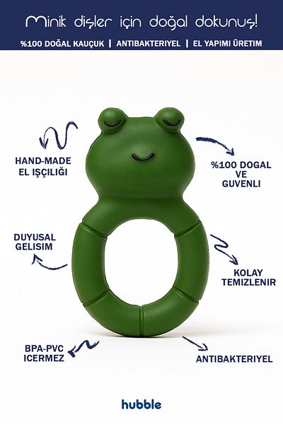 Hubble Baby Teether and Toy - Frog Ring Teether (100% Natural Rubber)