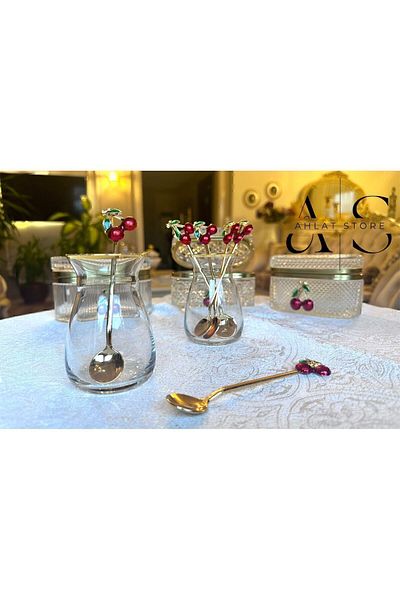 Store 6 Pieces Cherry Spoons Cherry Tea Coffee Spoons Cocktail Stirrer Dessert Spoons