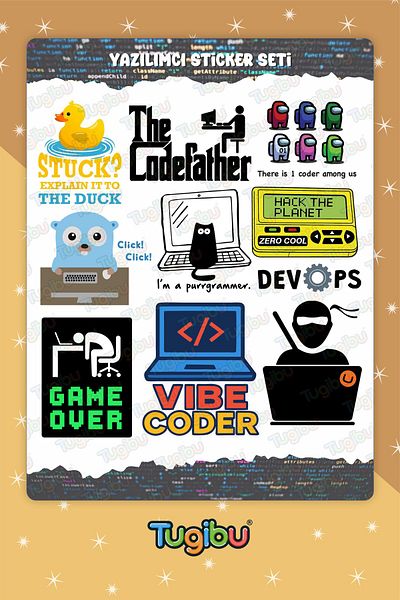 TUGİBU Software Sticker Set, Coding Themed Sticker, 23 Pieces of Coder Stickers, Software Developer Sticker Set