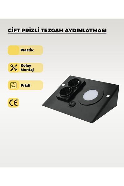 AC AYDINLATMA 3W Black Double Socket Plastic Counter Lighting White Light
