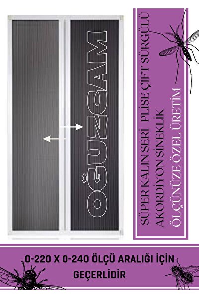 OğuzCam Pileli Plise Çift Sürgülü Akordiyon Katlanır Kapı Sinekliği (0-220 X ...