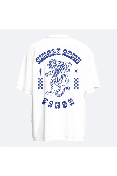 Fandr Store تي شيرت أبيض كبير الحجم بياقة دائرية وجيش الغابة