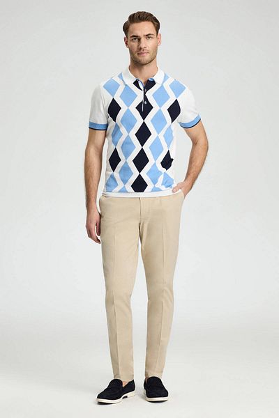 Hemington Blue White Diamond Pattern Knitwear Polo