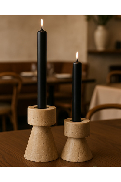 Modelce 2’li Doğal Traverten Mumluk Seti – Dekoratif Taş Mumluk Seti