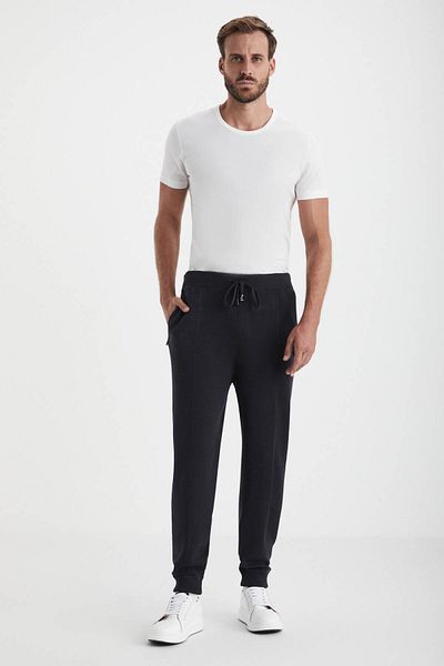 Hemington Black Merino Wool Activewear Knitwear Trousers