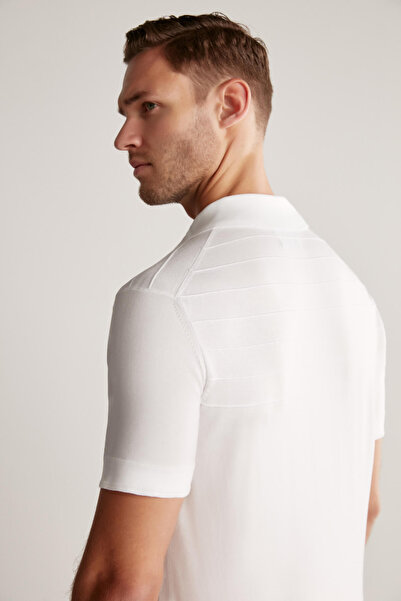 Hemington Stripe Patterned White Giza Cotton Knitwear Polo