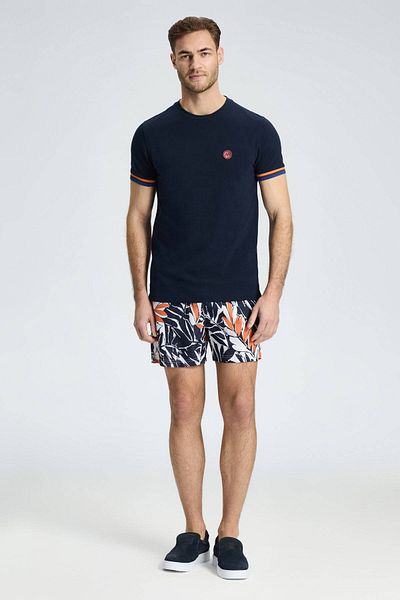 Hemington Pique Knit Navy Blue Crew-Neck T-Shirt with Embroidery Logo