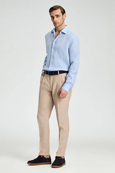 Hemington Saf Keten Kum Rengi Pileli Pantolon