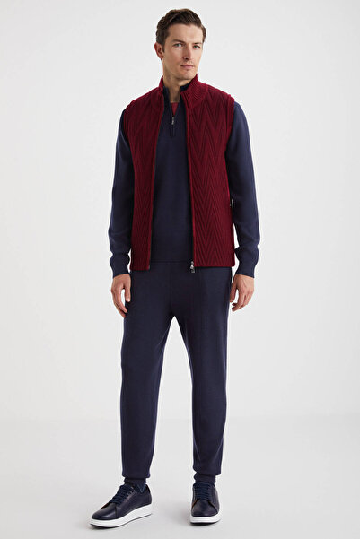 Hemington Çizgi Desenli Merino Yün Bordo Yelek