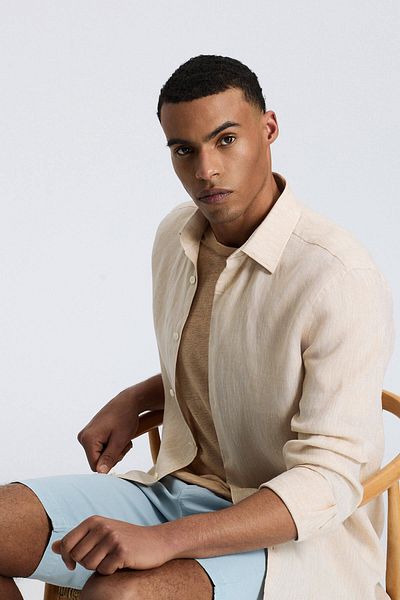 Hemington Sand Color Pure Linen Sports Shirt