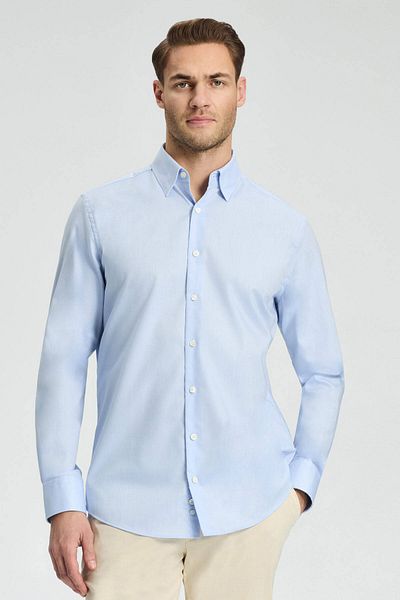 Hemington Bird's Eye Textured Non-Iron Business Hidden Button Blue Shirt