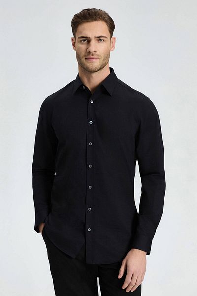 Hemington Slim Fit Hidden Button Black Sports Shirt