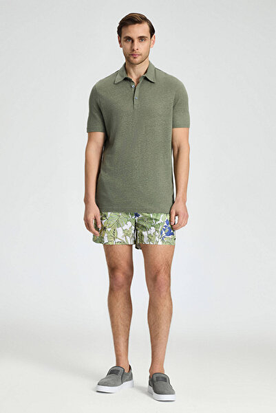 Hemington Pure Linen Khaki Polo Neck T-Shirt