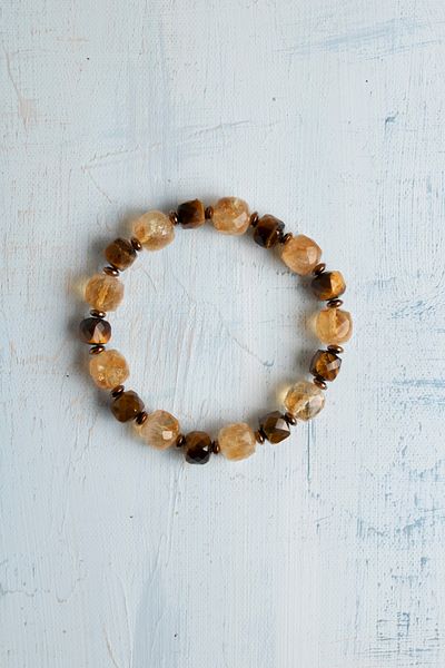DENİZ Certificate Citrine & Tiger Eye Natural Stone Bracelet