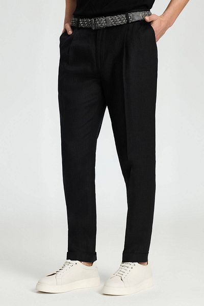 Hemington Pure Linen Black Pleated Trousers