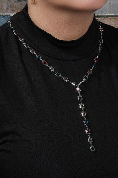 ÖZÜM TAKI Women's Colorful Stone Y Necklace Silver Color