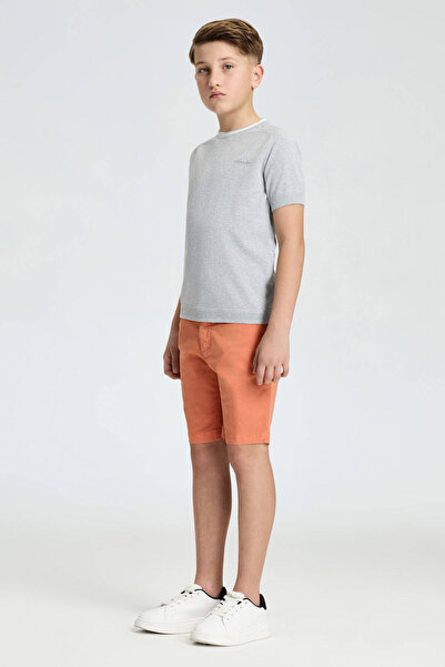 Hemington Light Gray Knitwear Children's T-Shirt with Embroidery Logo and Collar Detail