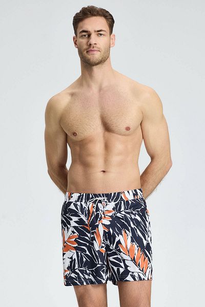 Hemington Leaf Pattern Navy Blue Orange Quick Dry Swimsuit