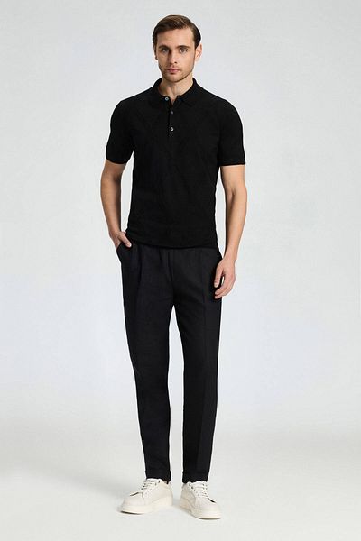Hemington Baklava Pattern Black Mercerized Cotton Knitwear Polo