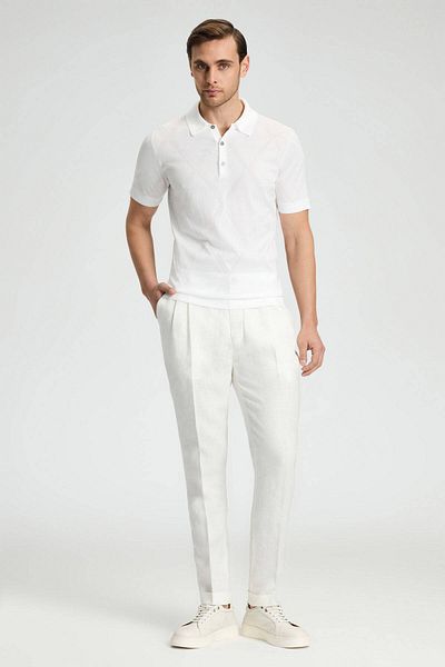 Hemington Baklava Pattern White Mercerized Cotton Knitwear Polo