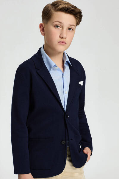 Hemington Navy Blue Giza Cotton Knitwear Children's Blazer Jacket