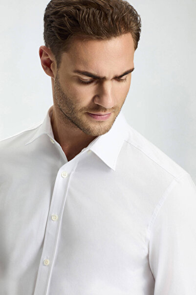 Hemington Slim Fit Gizli Düğme Beyaz Spor Gömlek