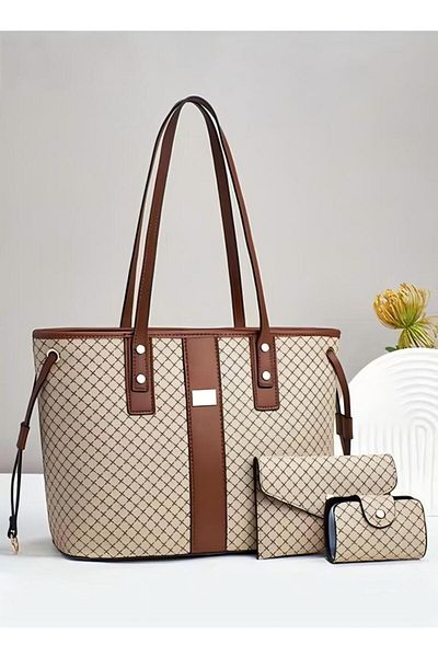 Generic DUNISO 3PCS Tote Bag Set for Women Large Capacity Hand Shoulder Bag with Adjustable Drawstring Fashi