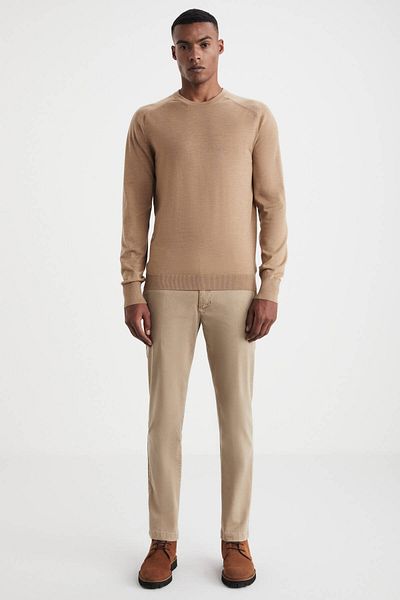 Hemington Slim Fit Crew Neck Camel Merino Wool Sweater