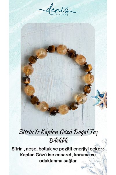 DENİZ Certificate Citrine & Tiger Eye Natural Stone Bracelet