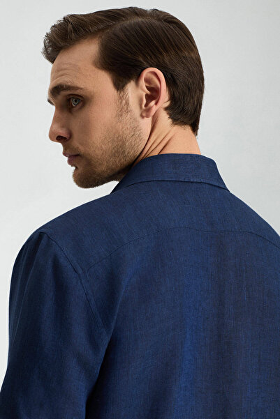 Hemington Lacivert Saf Keten Spor Gömlek