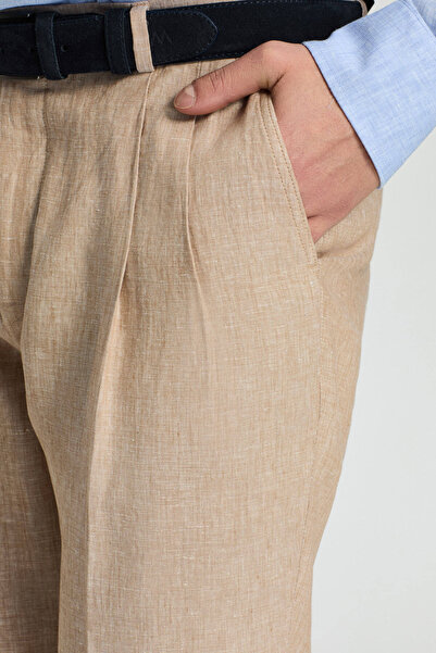 Hemington Saf Keten Kum Rengi Pileli Pantolon