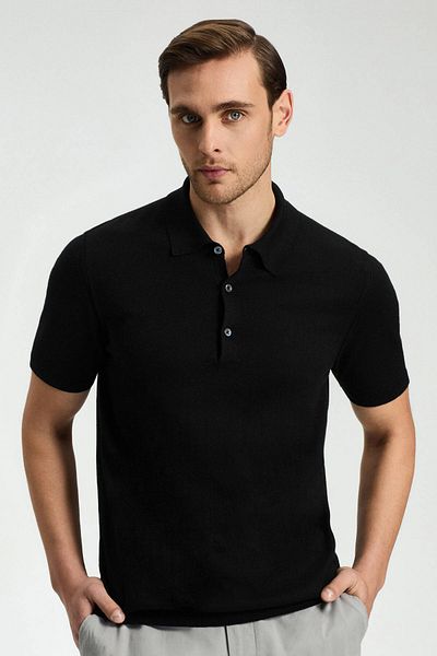 Hemington Cashmere Cotton Blend Black Knitwear Polo
