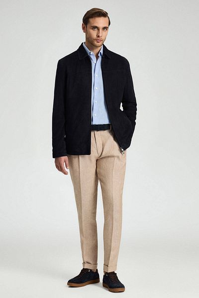 Hemington Pure Linen Sand Color Pleated Trousers