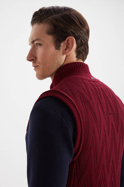 Hemington Çizgi Desenli Merino Yün Bordo Yelek