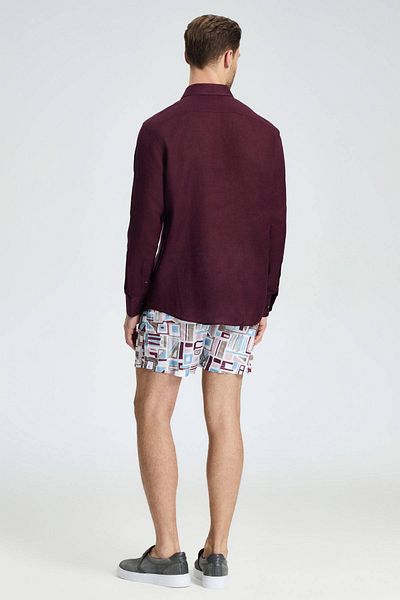 Hemington Burgundy Pure Linen Sports Shirt