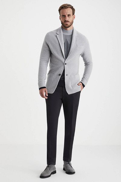 Hemington Stripe Pattern Pure Cashmere Light Gray Knitwear Jacket