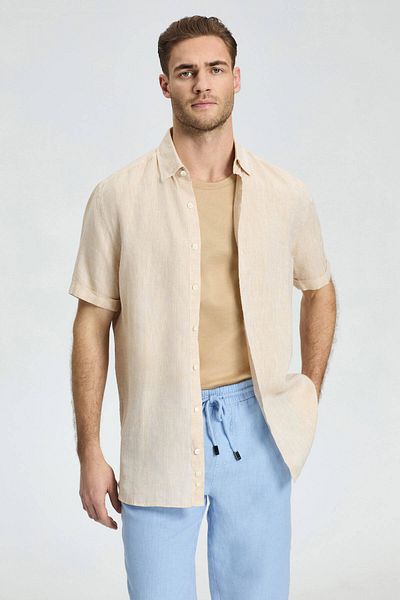Hemington Pure Linen Short Sleeve Sand Color Shirt