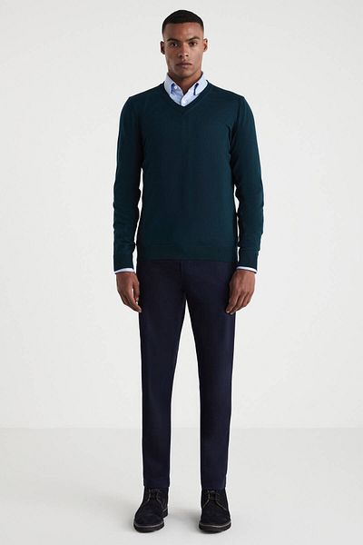 Hemington V-Neck Dark Green Merino Wool Sweater