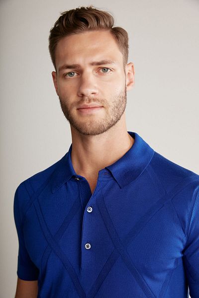Hemington Diamond Patterned Blue Giza Cotton Knitwear Polo
