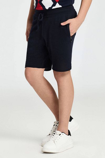 Hemington Navy Blue Knitwear Children's Shorts with Lace-Up Embroidery Logo