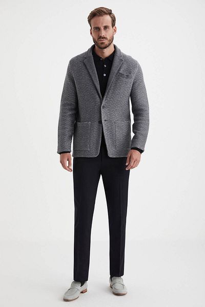 Hemington Herringbone Patterned Pure Cashmere Light Gray Knitwear Jacket