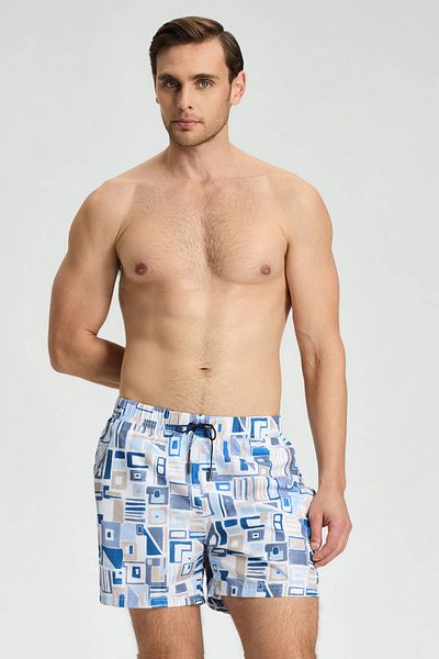 Hemington Geometric Pattern Blue White Quick Dry Swimsuit
