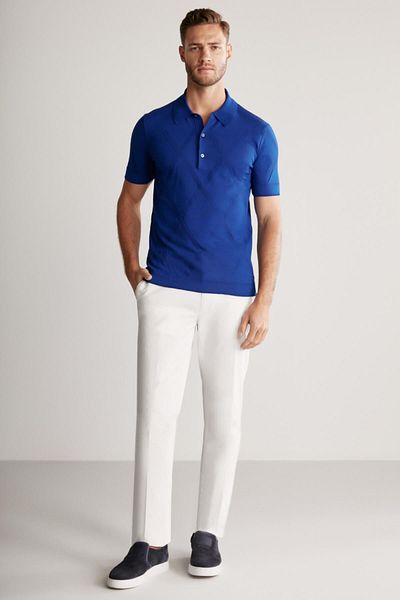 Hemington Diamond Patterned Blue Giza Cotton Knitwear Polo