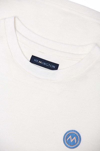 Hemington Embroidery Logo Pique Knit Crew Neck Off-White Kids T-Shirt